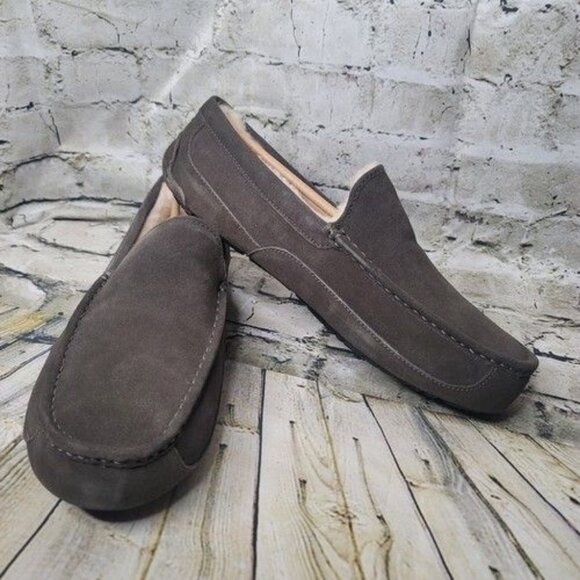 UGG ASCOT Brown Suede LEATHER CASUAL MOCCASIN MEN'S SLIPPERS SIZE US 15 NEW